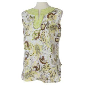 Fenn Wright Manson White Print Embroidered Linen Blend Sleeveless Top Large